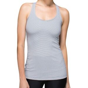 Lululemon Cool Racerback RibTank Tonka Stripe Heathered Slate White Fits Like 4